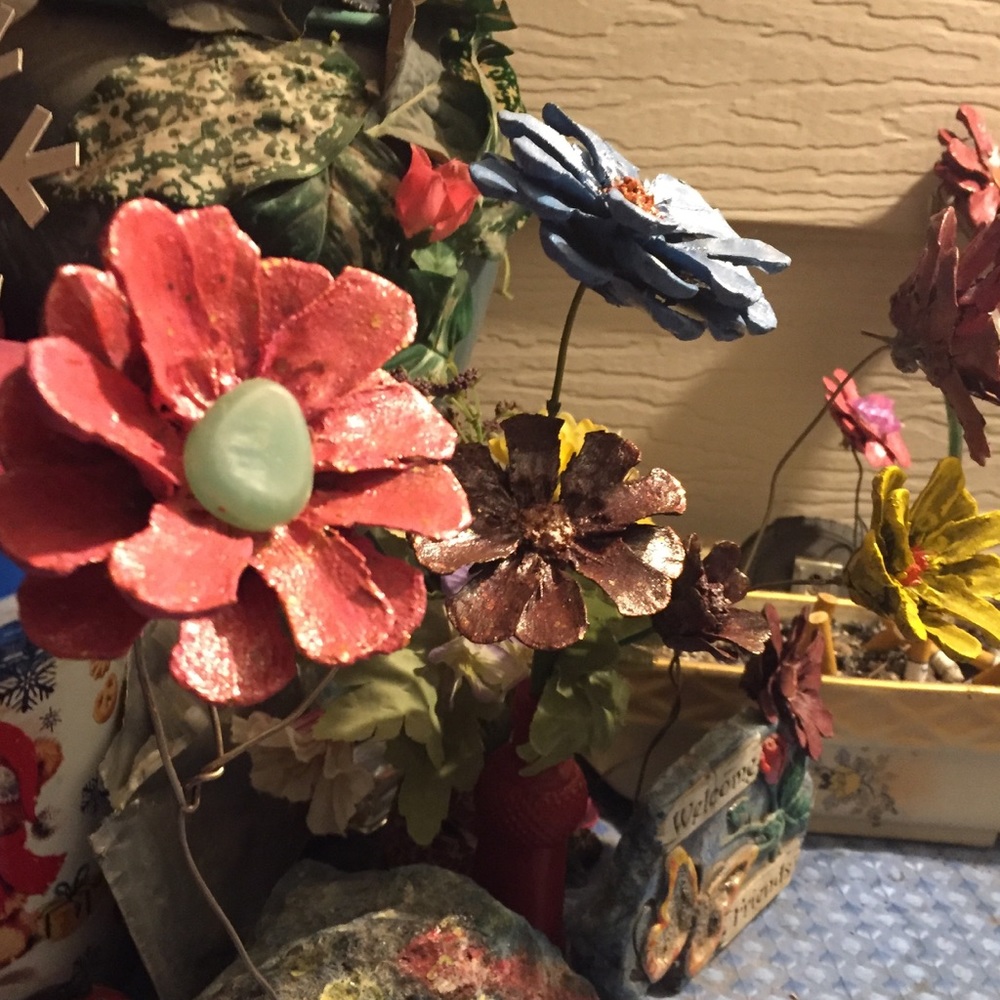 Handmade pinecone flowers and arrangements